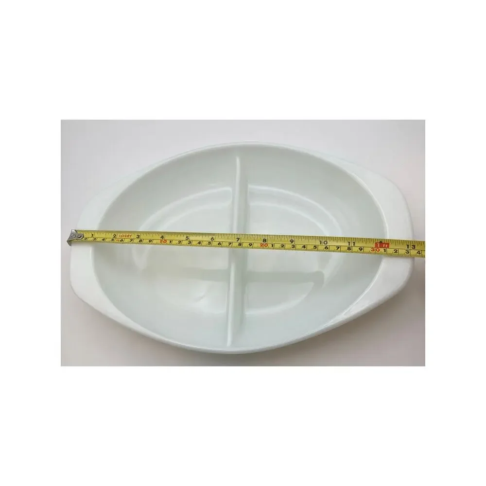 Vintage Pyrex Opal Milk Glass Oval Divided Baking Serving Dish 1.5 QT (1063)